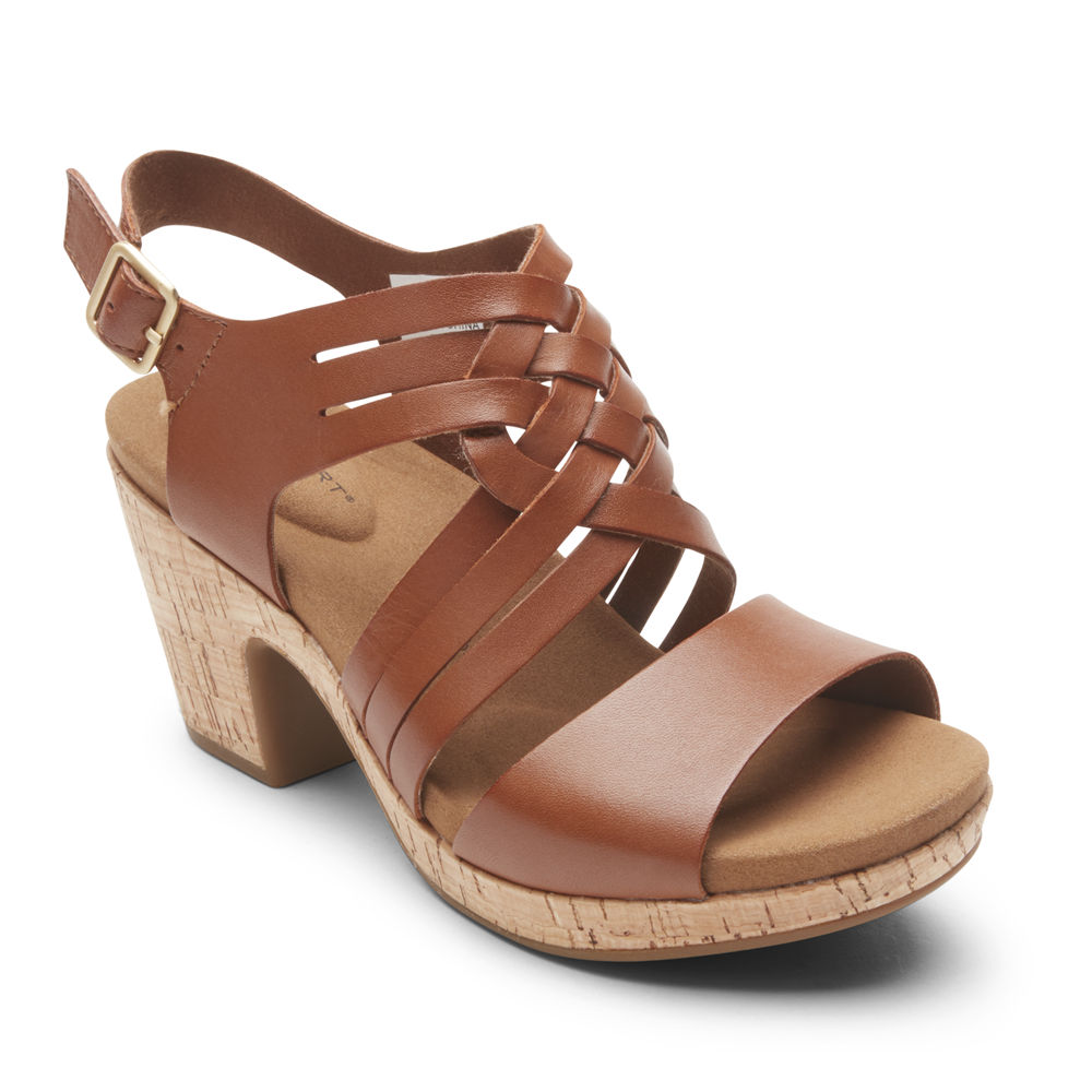 Rockport Singapore Womens Sandals - Vivianne Woven Slingback Brown - SY3582416